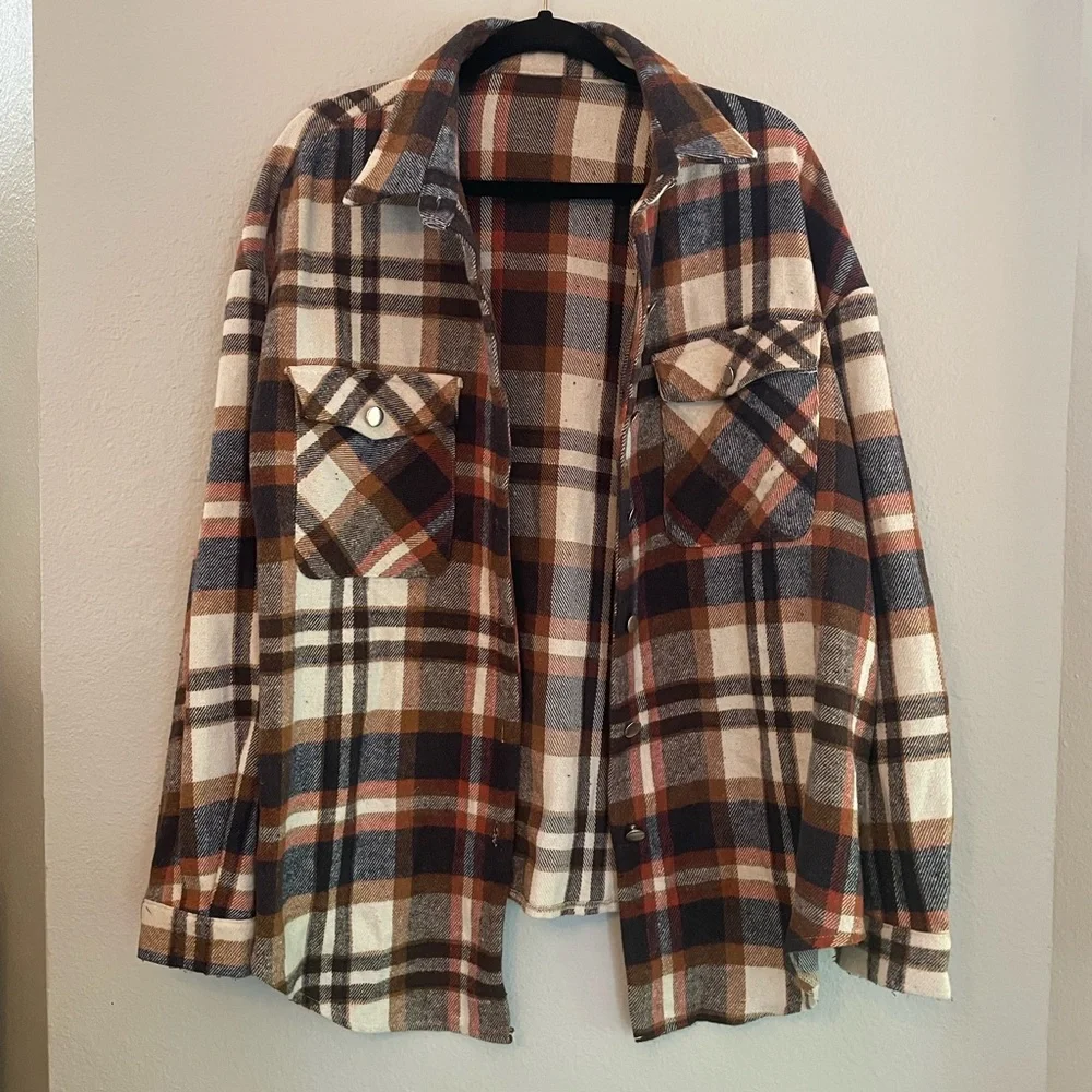 NWOT Button Up Plaid Jacket (100% Polyester) - Picture 1 of 5
